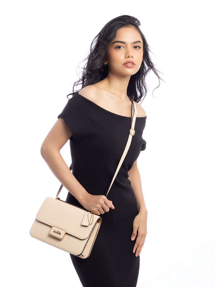 3928 Alie Leather Shoulder Bag Ivory