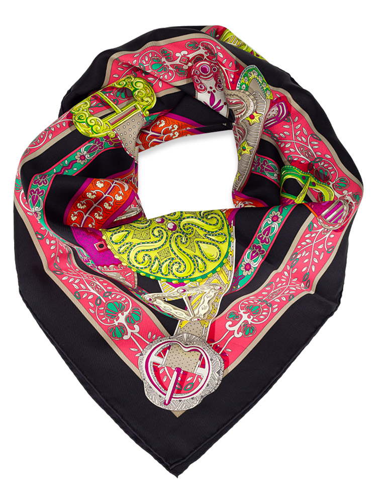 Twil La Songe De La Licorne 90 Silk Scarf Noir Fuchsia Multicolor