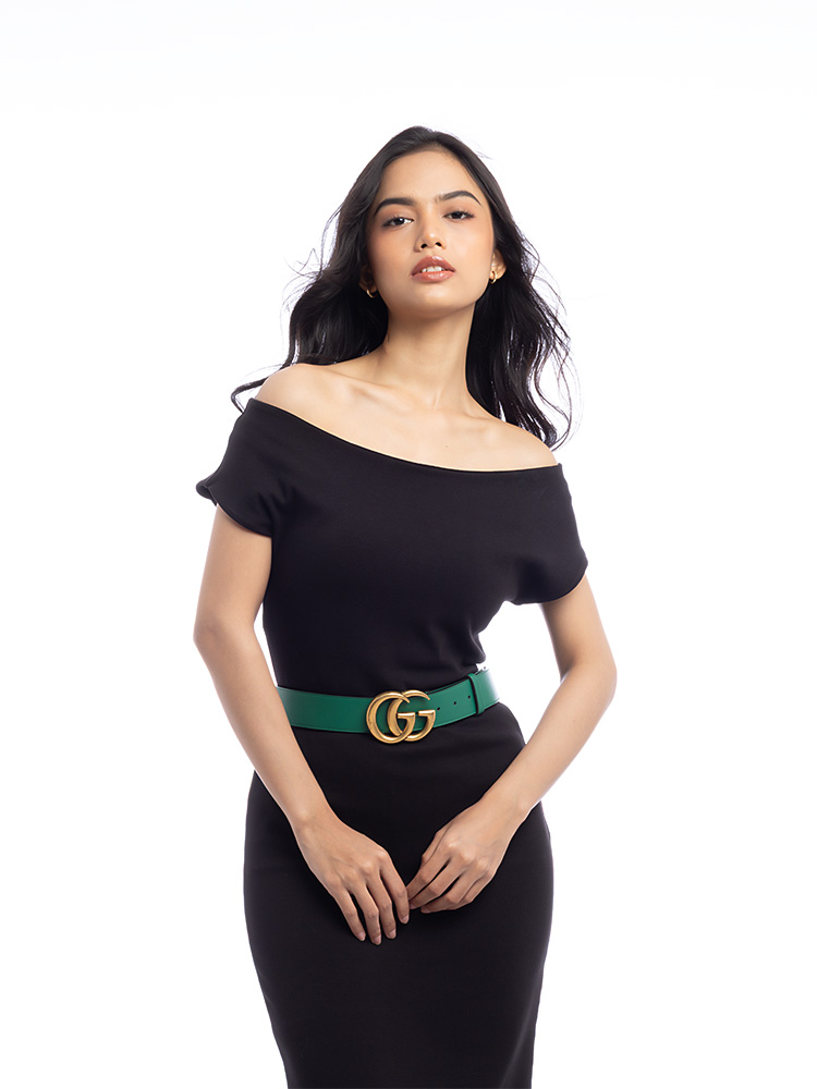 Calfskin GG Marmont L'Aveugle Par Amour 40mm Belt Vintage Green Sz 95