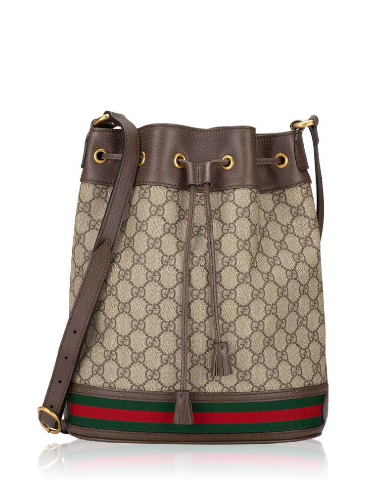 GG Supreme Web Ophidia Bucket Bag Beige Ebony