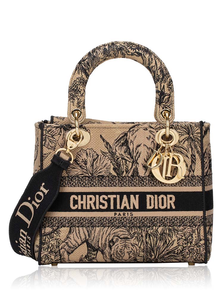 Toile De Jouy Voyage Embroidered Medium Lady D-Lite Beige Multicolor