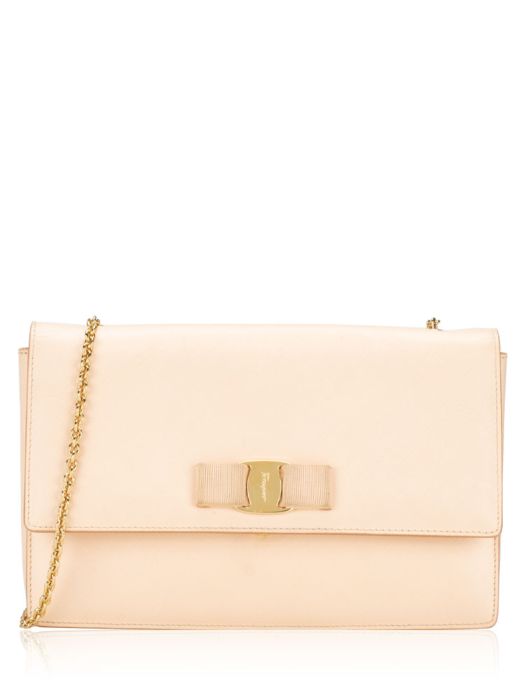 Calfskin Ginny Vara Bow Shoulder Bag Quarzo Rosa