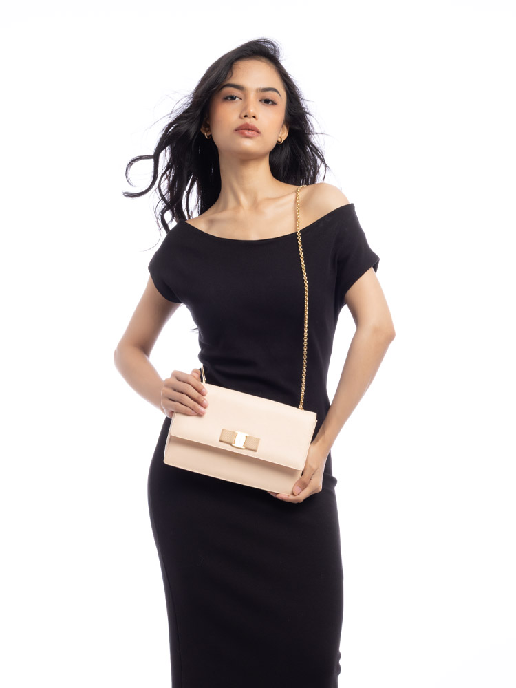 Calfskin Ginny Vara Bow Shoulder Bag Quarzo Rosa