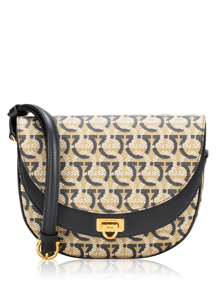 Gancini Double Flap Saddle Bag Nero