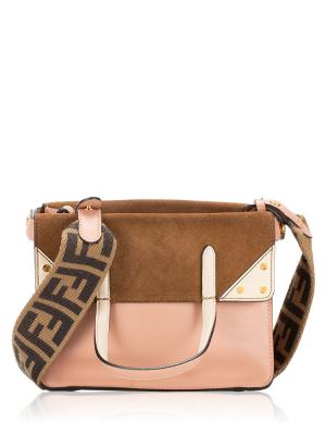 Vitello Grace Suede Small Flip Tote Rosa Bourbon Camel