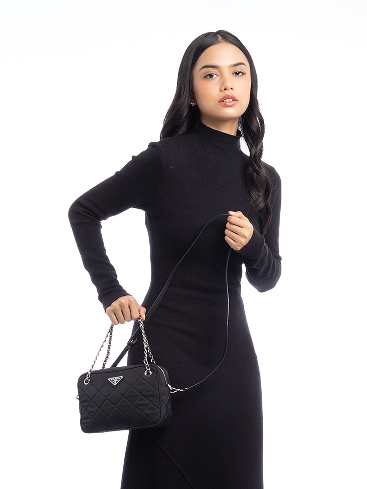 1BH910 Tessuto Impuntu Small Bandoliera Nero