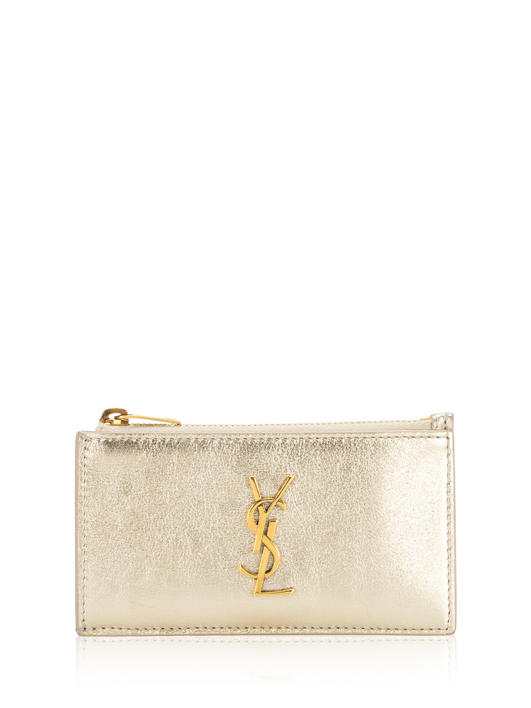 Metallic Calfskin Monogram Cassandre Card Case Gold