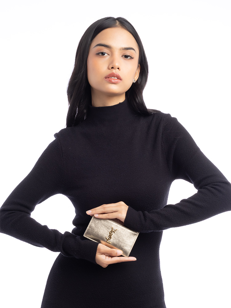 Metallic Calfskin Monogram Cassandre Card Case Gold