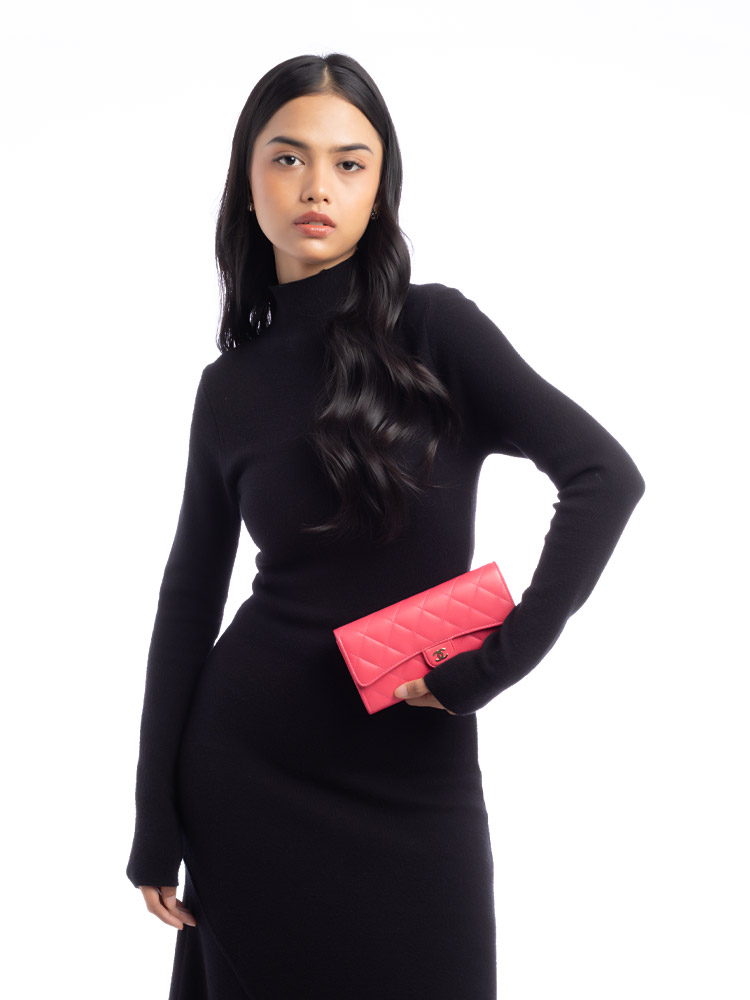 Lambskin Classic Long Flap Wallet Pink