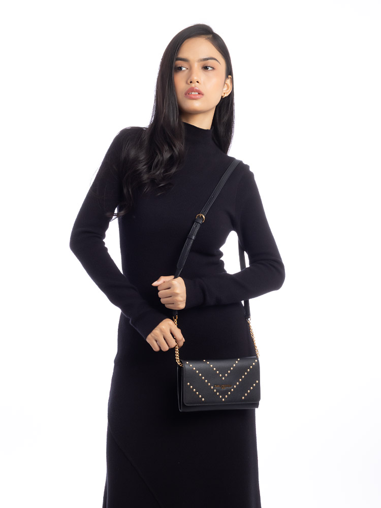 Lourdes Chevron Stud Crossbody Black