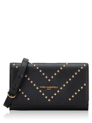 Lourdes Chevron Stud Crossbody Black