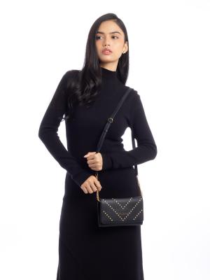 Lourdes Chevron Stud Crossbody Black