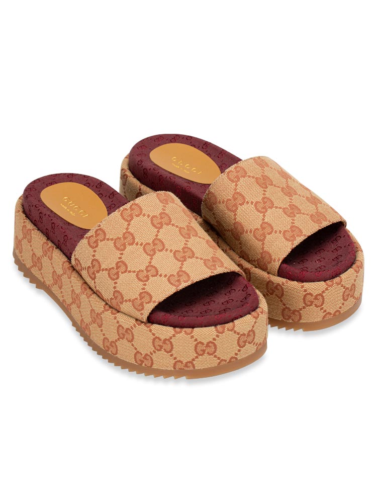 GG Canvas Angelina Platform Slide Sandals Beige Ruggine Sz 34