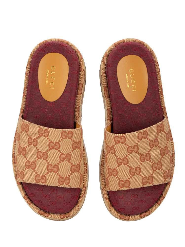 GG Canvas Angelina Platform Slide Sandals Beige Ruggine Sz 34