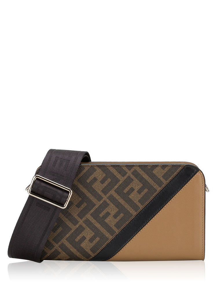 Calfskin Zucca FF Wallet on Strap Tobacco Moro