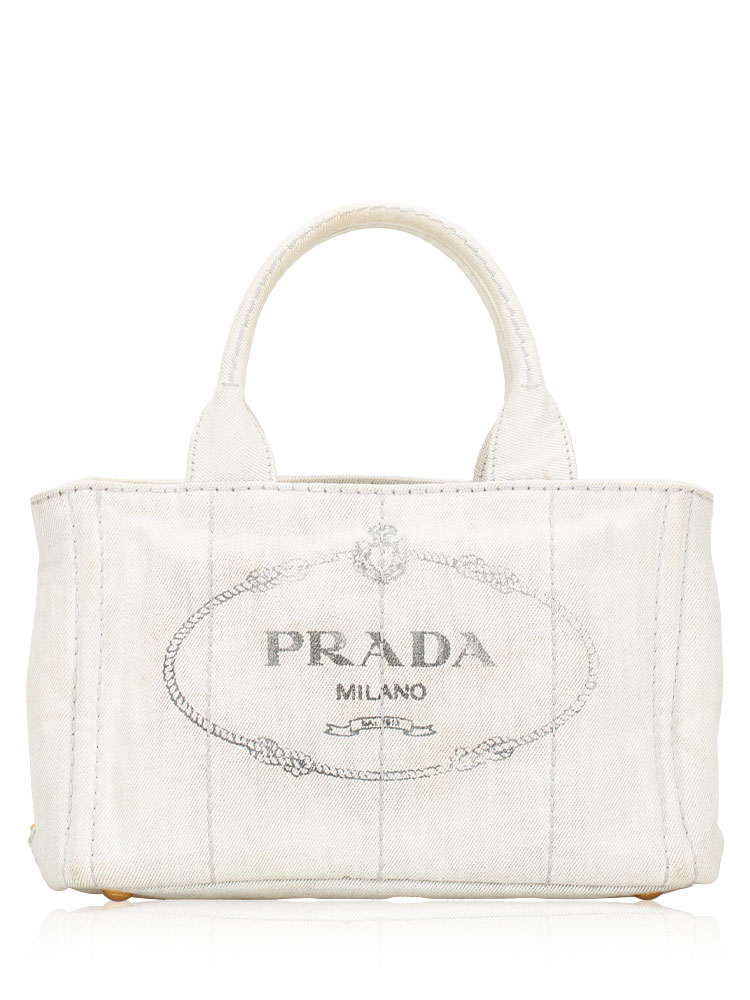 Denim Canapa Logo Small Tote Bianco