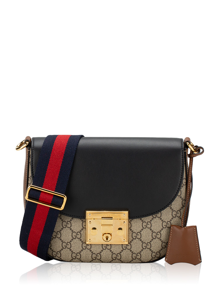 GG Supreme Web Padlock Medium Shoulder Bag Black