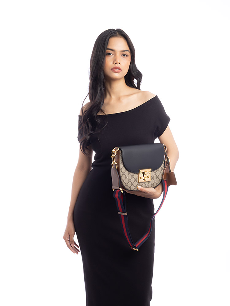 GG Supreme Web Padlock Medium Shoulder Bag Black