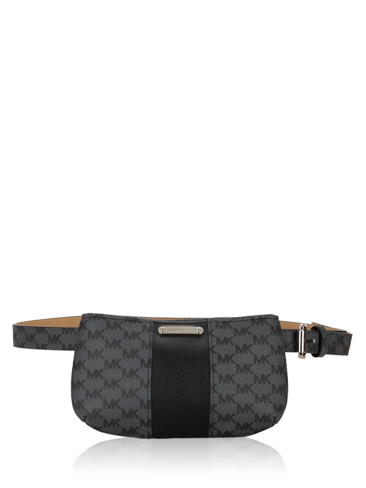 Signature Leather Fanny Pack Black Grey