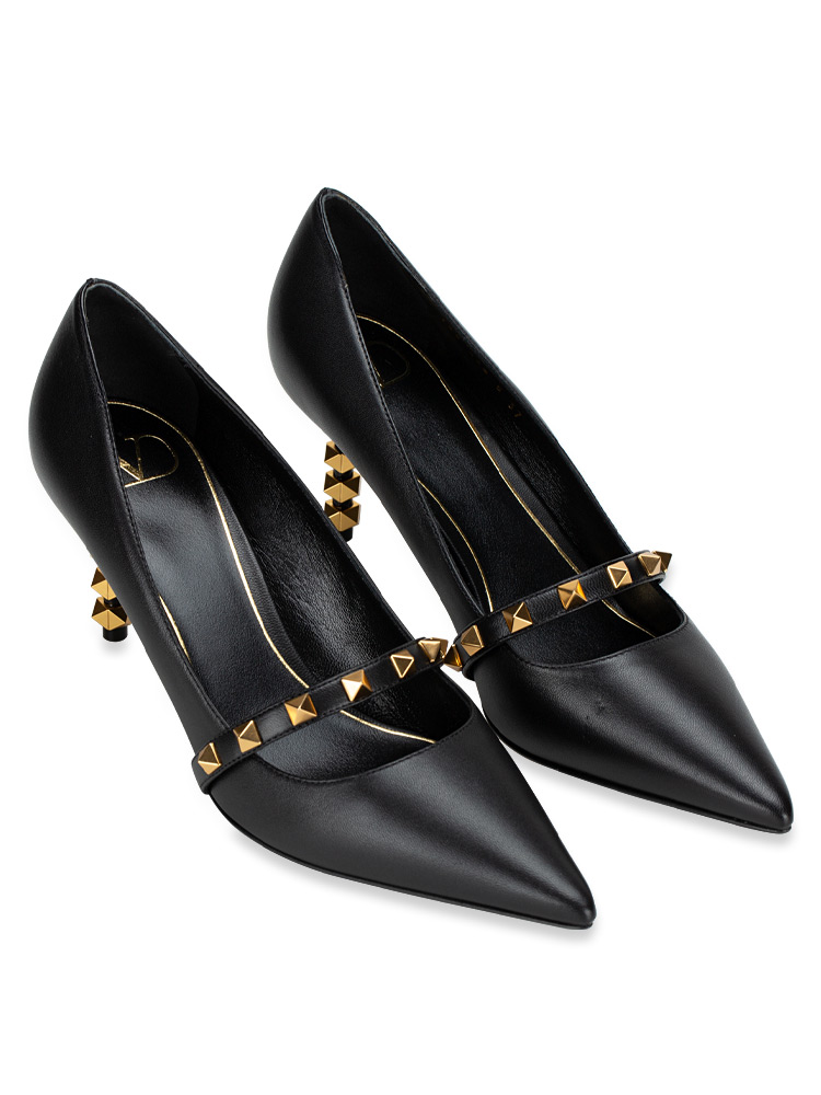 Kidskin Rockstud with Sculpted Heels Pump Black Sz 37