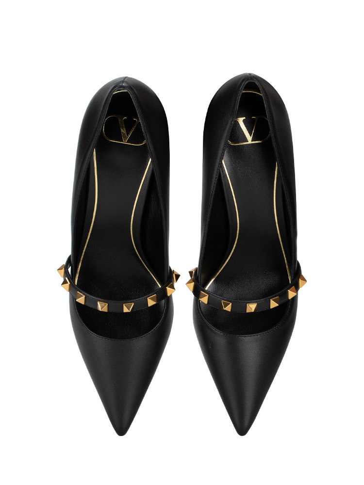 Kidskin Rockstud with Sculpted Heels Pump Black Sz 37