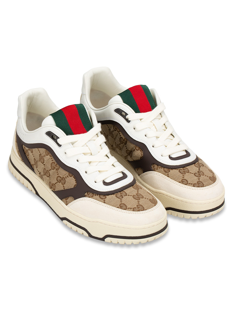 Men GG Canvas Re-Web Sneakers Beige Ebony Sz 9.5