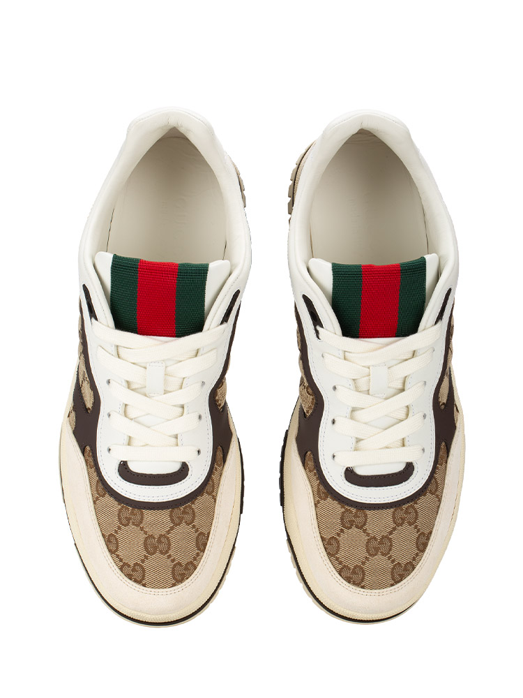 Men GG Canvas Re-Web Sneakers Beige Ebony Sz 9.5