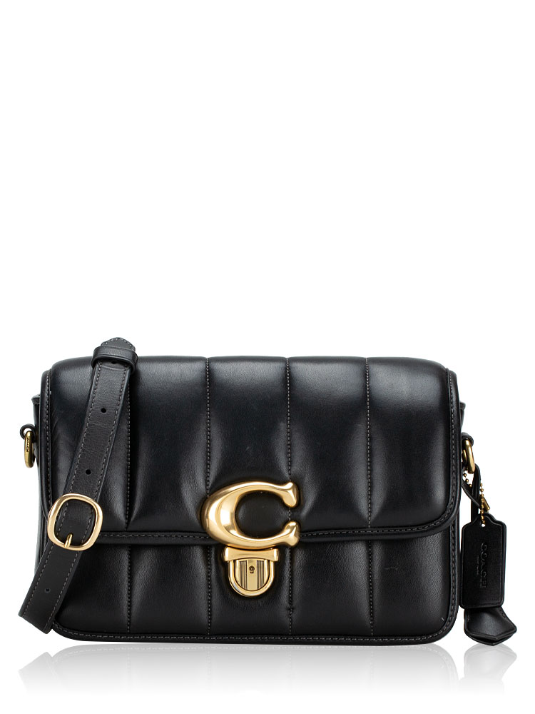 C7725 Quilted Leather Studio Shoulder Bag Black