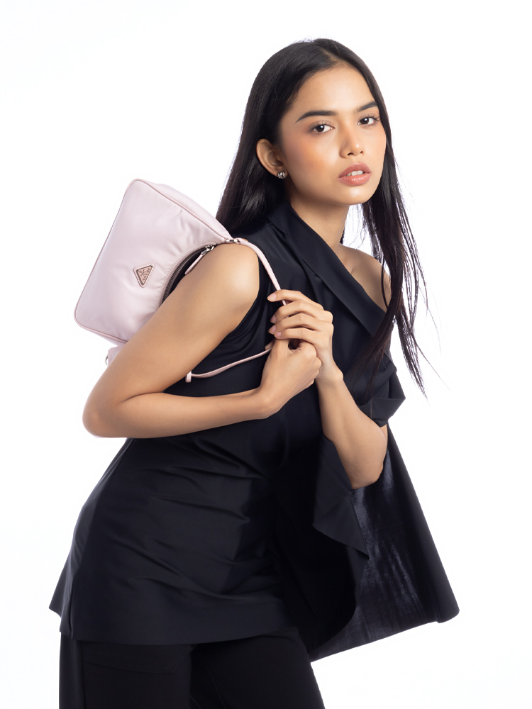 1NE204 Tessuto Saffiano Re-Edition 2005 Mini Hobo Alabastro