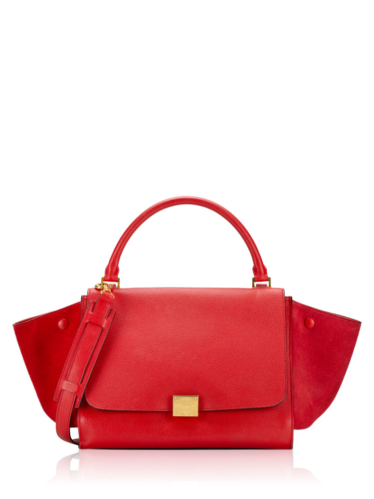 Drummed Calfskin Suede Medium Trapeze Coquelicot