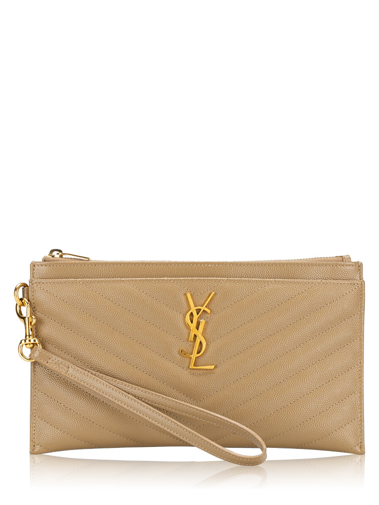 Grain De Poudre Matelasse Monogram Bill Pouch Latte