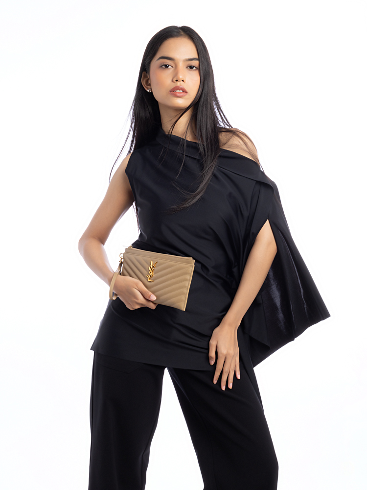 Grain De Poudre Matelasse Monogram Bill Pouch Latte