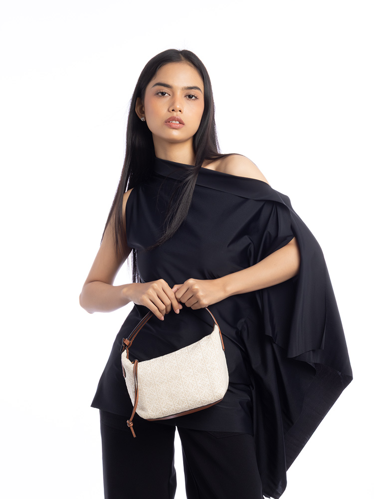 Jacquard Anagram Cubi Small Shoulder Bag Ecru Tan