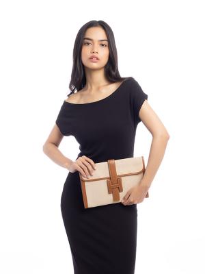 Vintage Toile Jige PM Clutch Naturel Sable