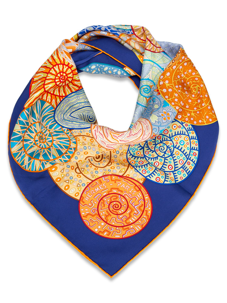 Reves D Escargots 90 Silk Scarf Navy Multicolor