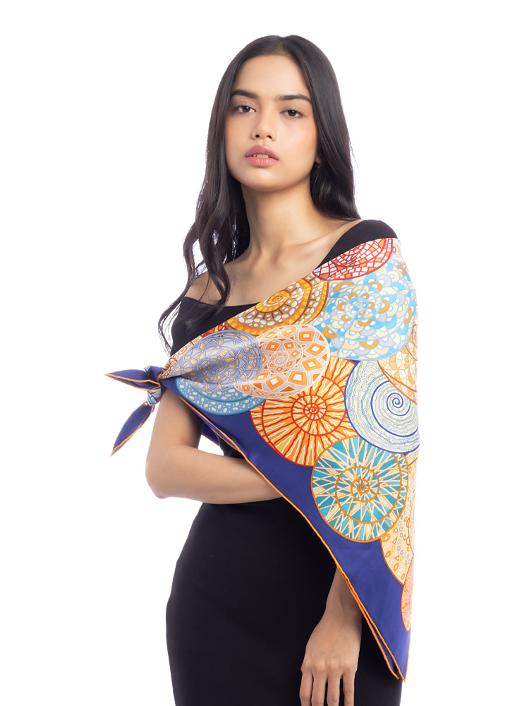 Reves D Escargots 90 Silk Scarf Navy Multicolor