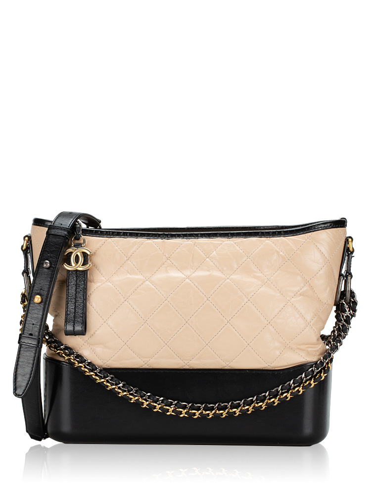 Aged Calfskin Gabrielle Medium Hobo Beige Black