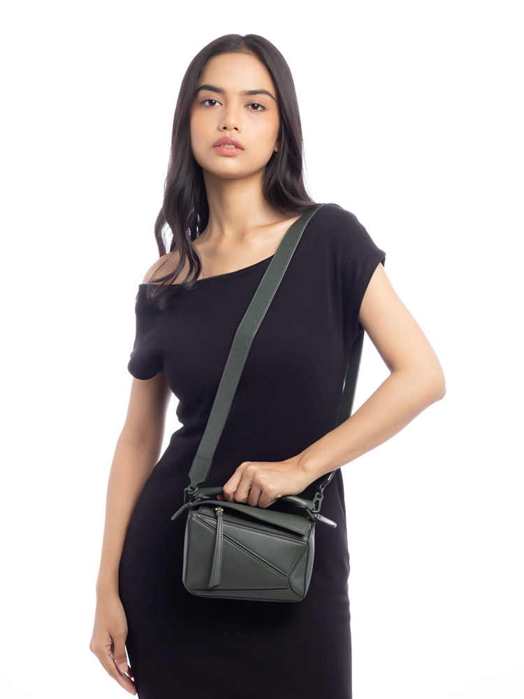 Satin Calfskin Mini Puzzle Bag Vintage Khaki