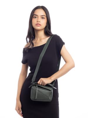 Satin Calfskin Mini Puzzle Bag Vintage Khaki