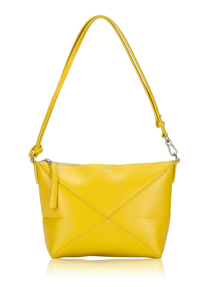 Shiny Nappa Calfskin Puzzle Fold Shoulder Bag Dandelion