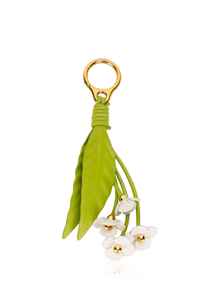 Classic Calfskin Strawberry Flower Charm Green White