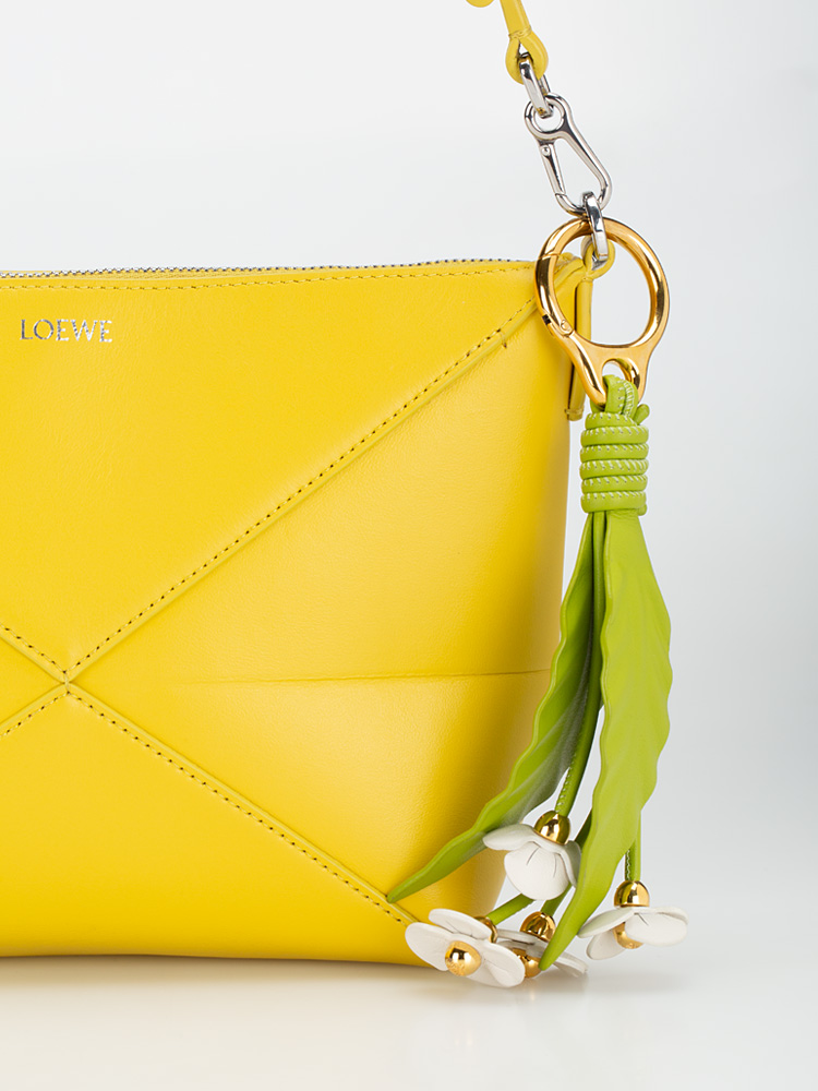 Classic Calfskin Strawberry Flower Charm Green White