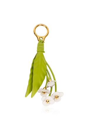 Classic Calfskin Strawberry Flower Charm Green White
