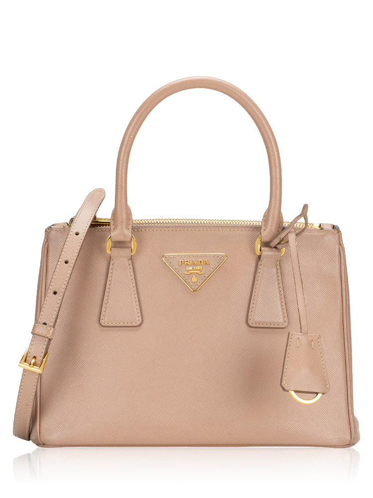 1BA896 Saffiano Lux Double Zip Mini Tote Cammeo