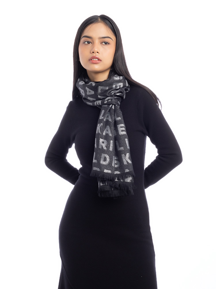 Paris Eyelash Fringe Neck Wrap Metallic Black