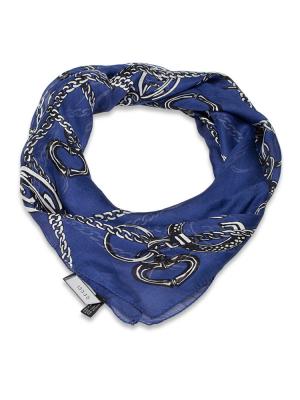 GG Logo & Chain Silk Sheer Scarf Navy Grey