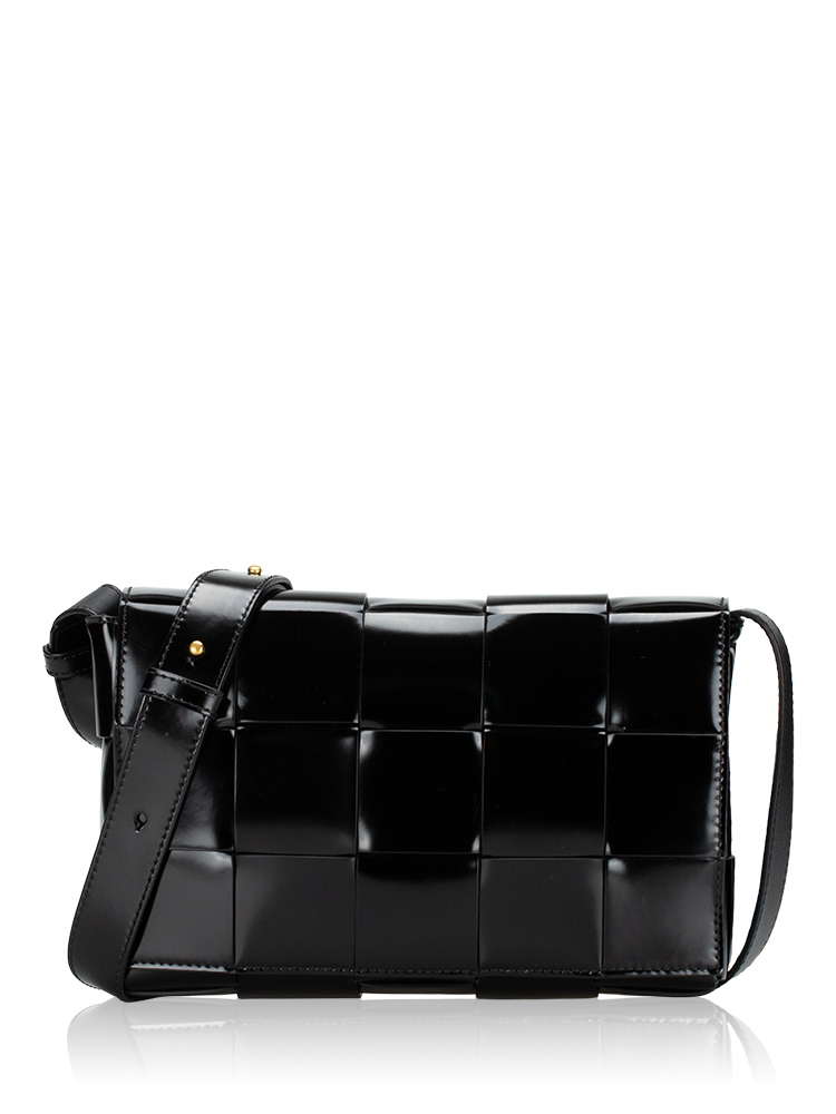 Brushed Calfskin Maxi Intreccio Cassette Crossbody Black