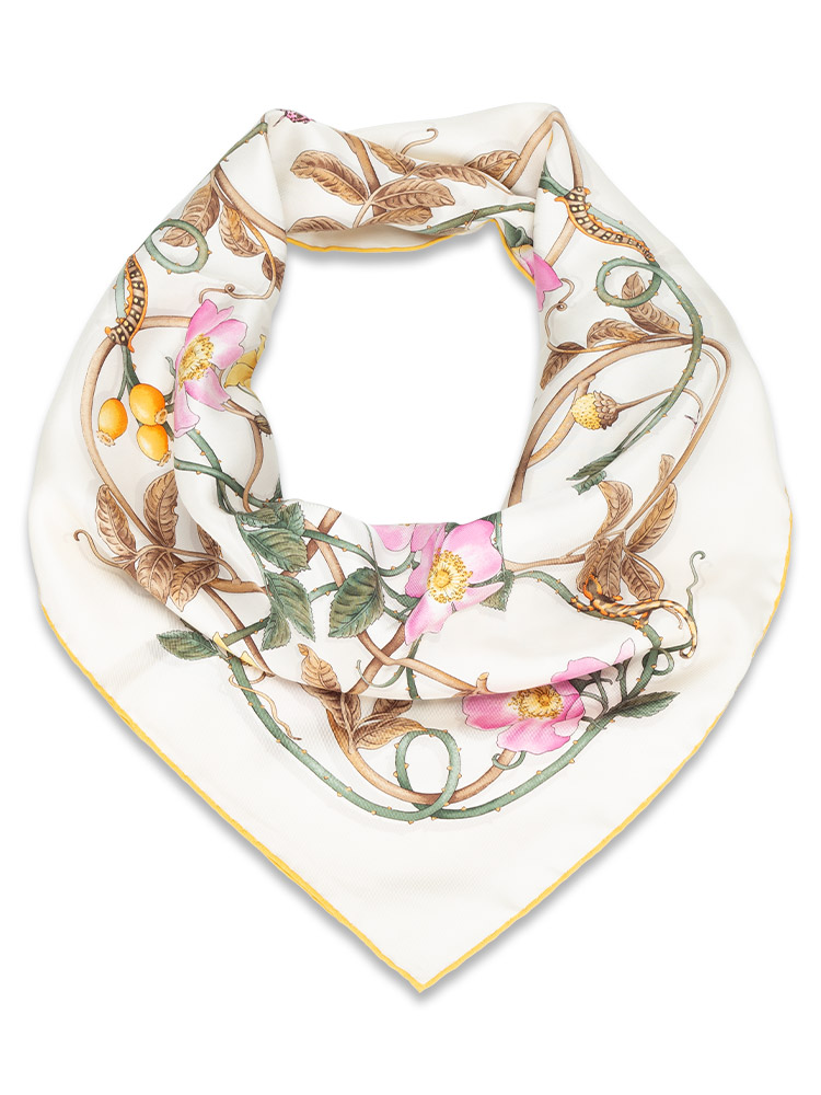 Flora 90 Silk Scarf White Berry