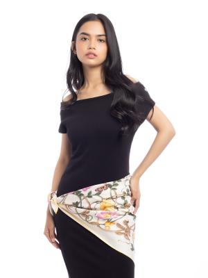 Flora 90 Silk Scarf White Berry