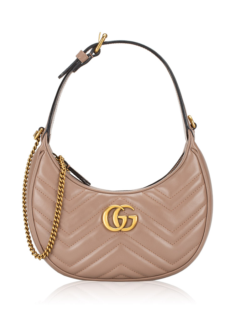 GG Marmont Matelasse Mini Half Moon Hobo Porcelain Rose